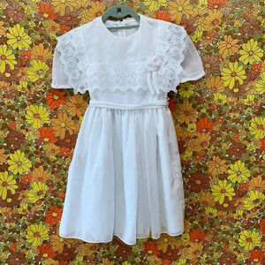 Vintage white chiffon lace wedding flower girl spring girls dress